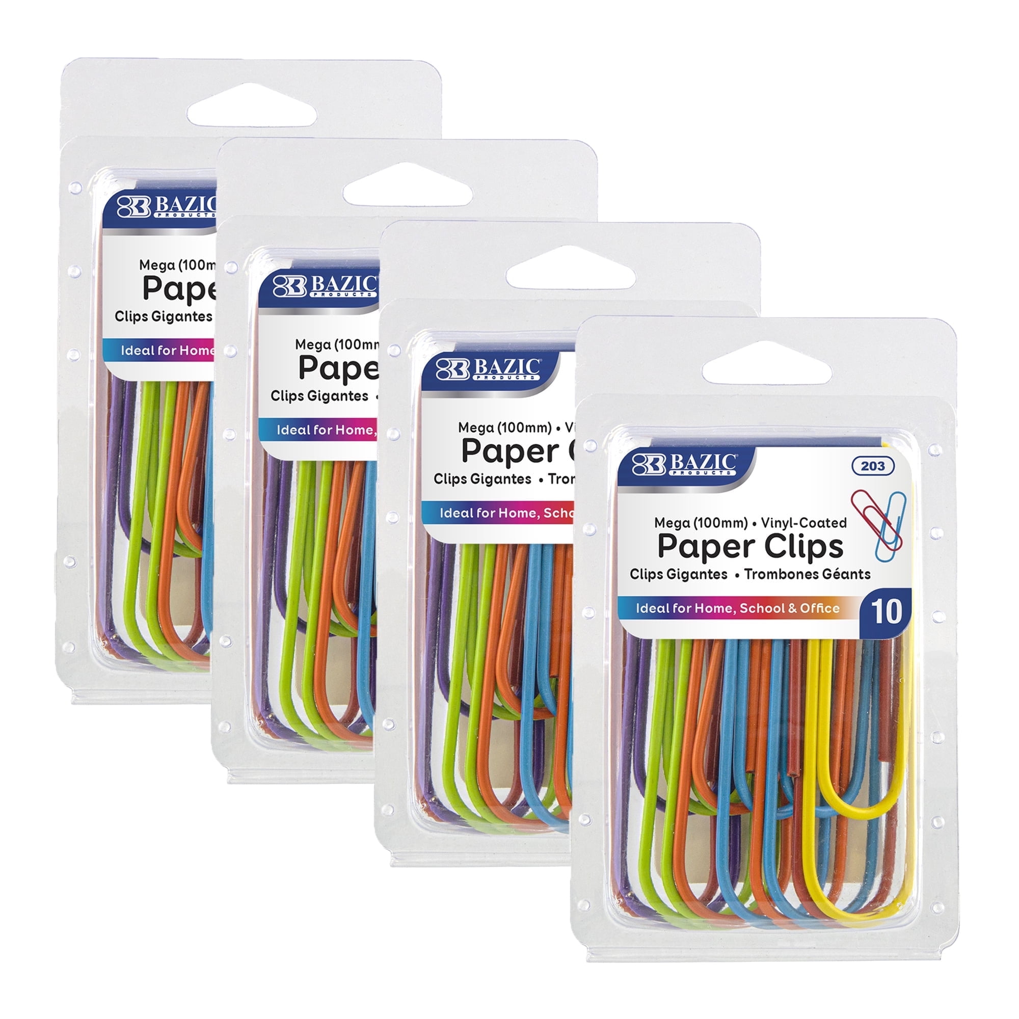 BAZIC Paper Clips Mega Jumbo 100mm, Color Coated Paper Clip (10/Pack