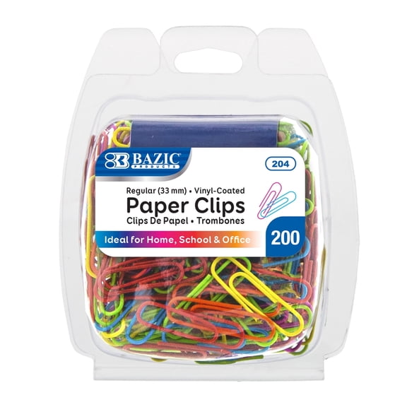 BAZIC Paper Clips Regular 33mm, Small Color Paper Clip (200/Pack), 24-Packs