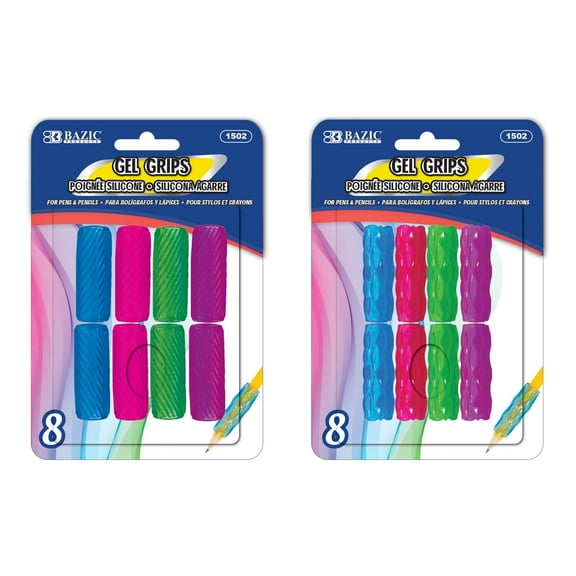 BAZIC Pencil Grip Soft Gel Pen Grip, Assorted Color (8/Pack), 24-Packs