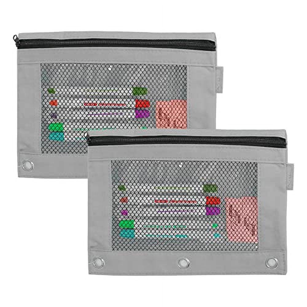 BAZIC Pencil Pouch 3 Ring Binder Pouch, Rivet Enforced Ring Hole, Mesh