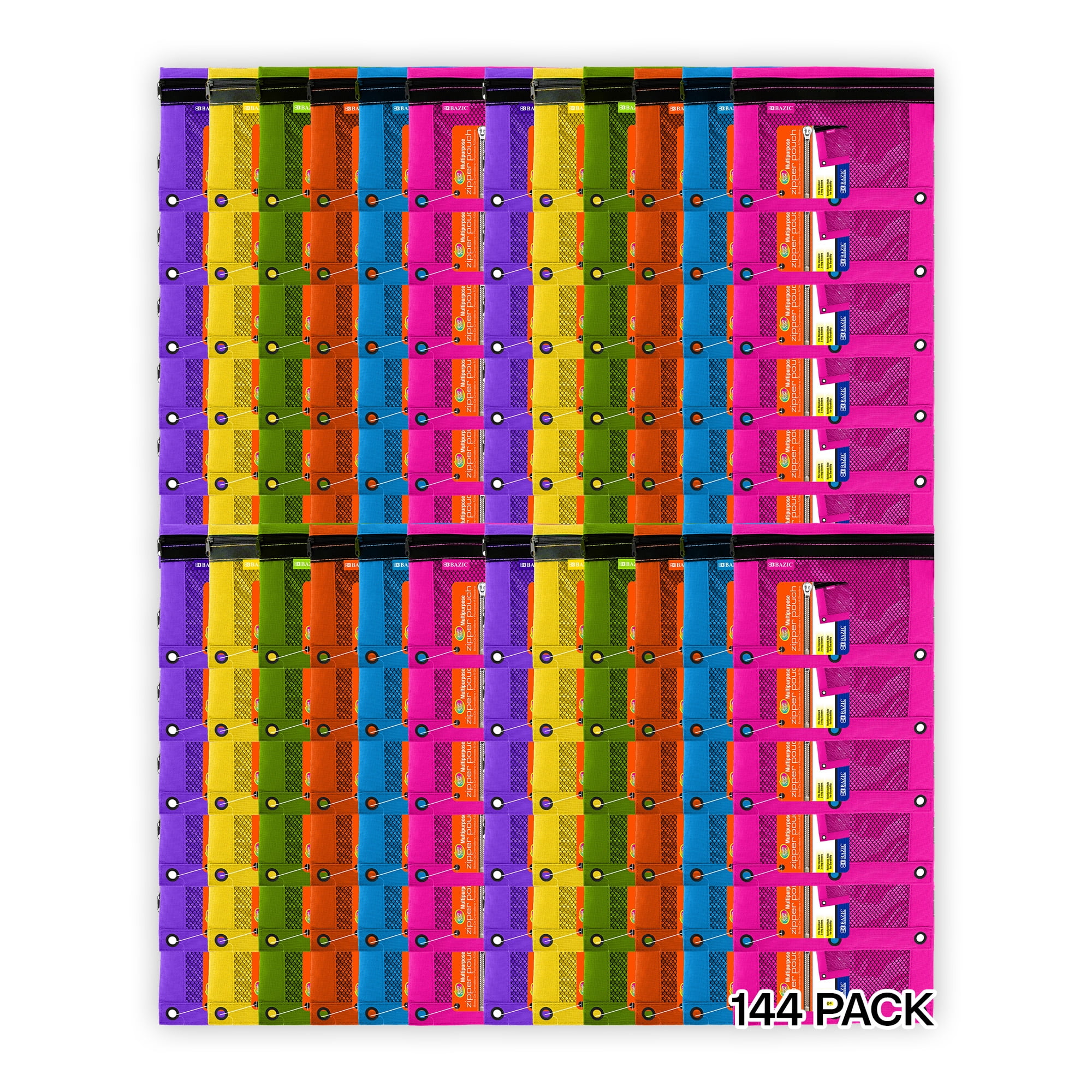 BAZIC Pencil Pouch 3 Ring Binder Pouch w/ Rivet Enforced Rings Holes, 144-Pack