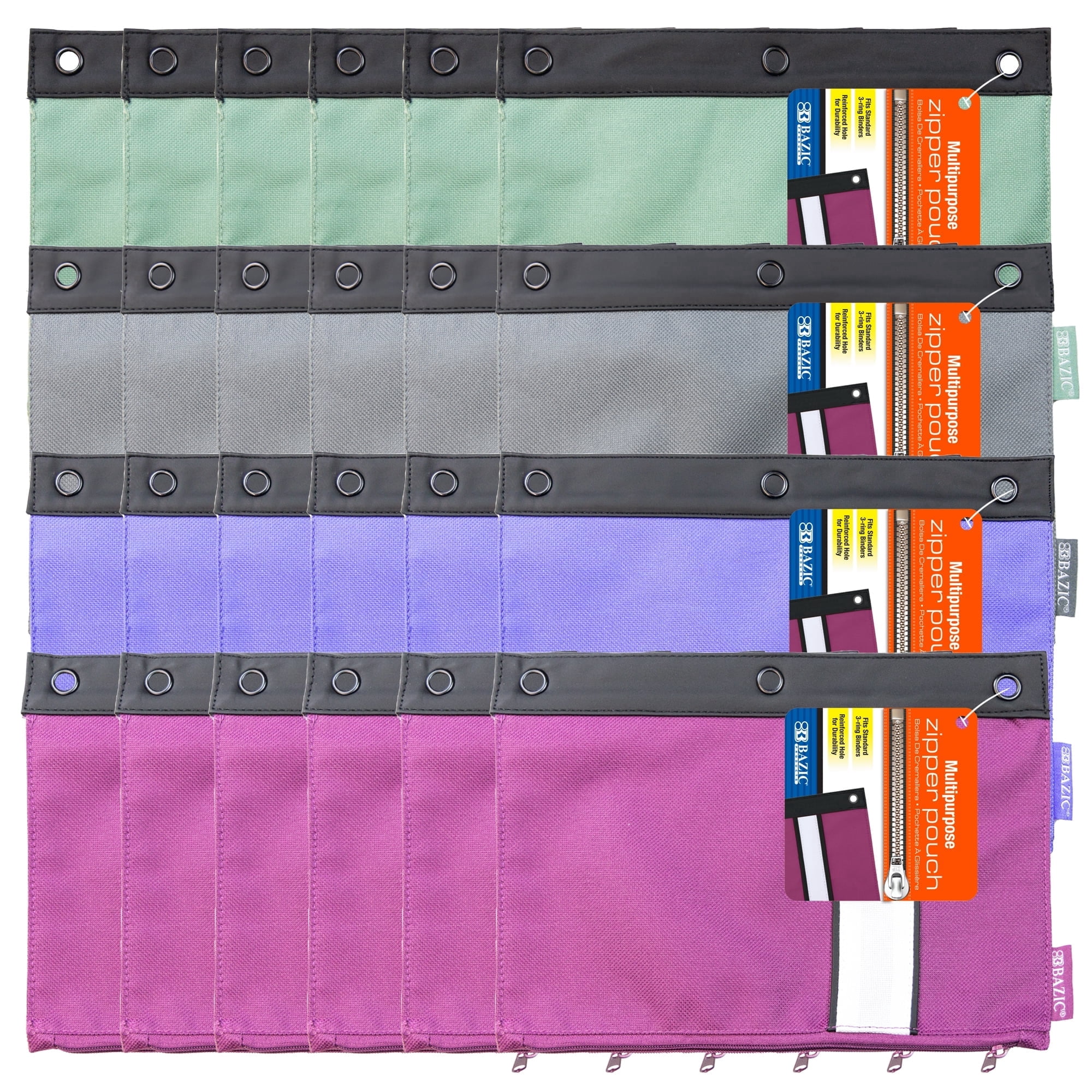 BAZIC Pencil Pouch 3 Ring Binder Pouch w/ Rivet Enforced Rings Holes, 24-Pack
