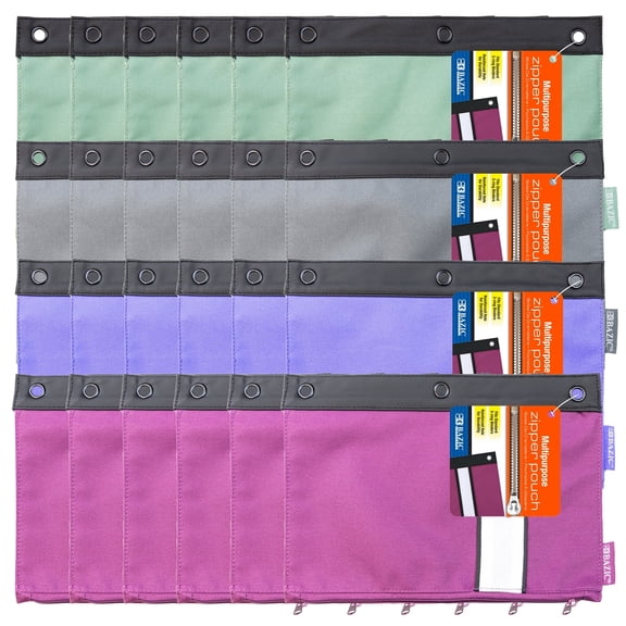 BAZIC Pencil Pouch 3 Ring Binder Pouch w/ Rivet Enforced Rings Holes, 24-Pack