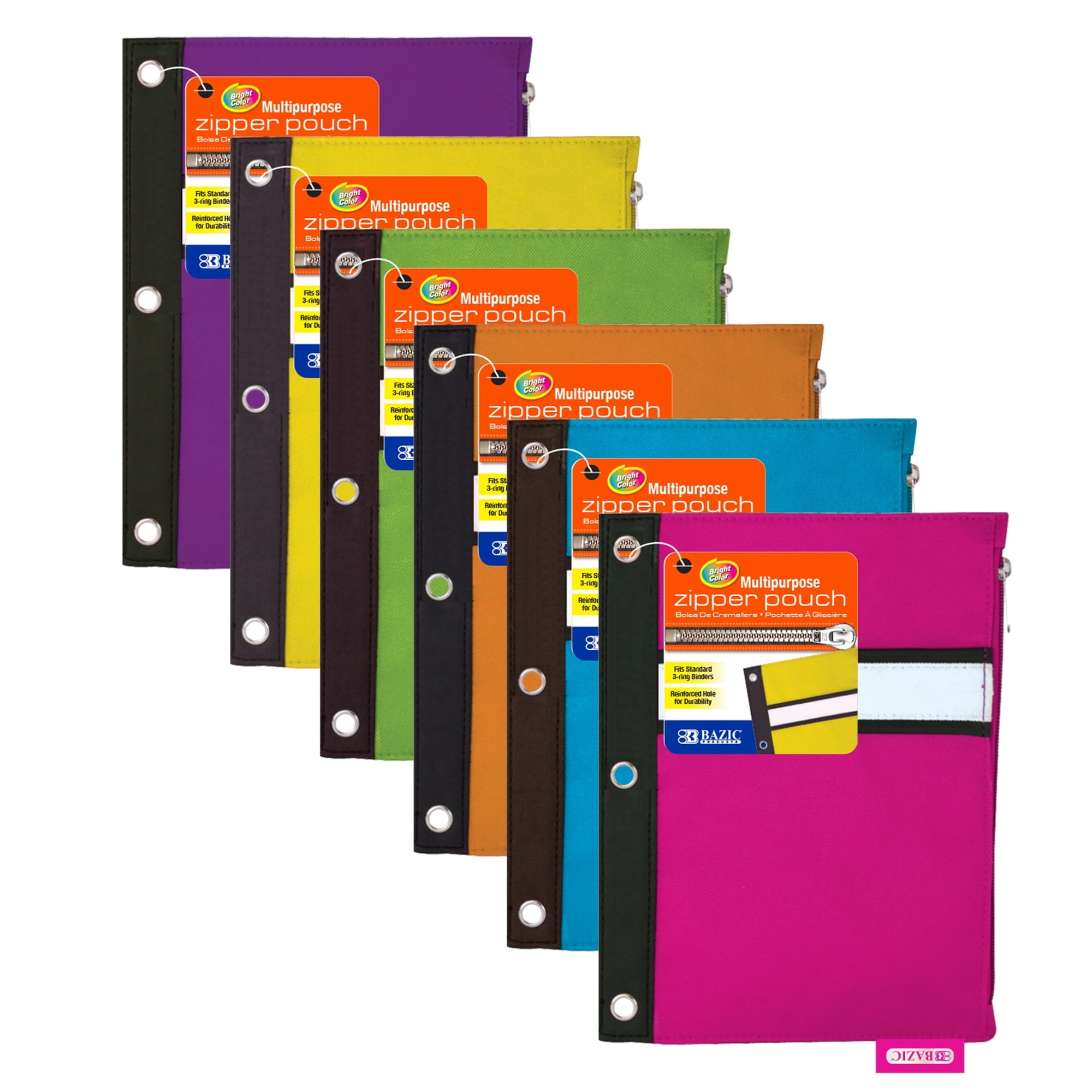BAZIC Pencil Pouch 3 Ring Binder Pouch w/ Rivet Enforced Rings Holes, 24-Pack