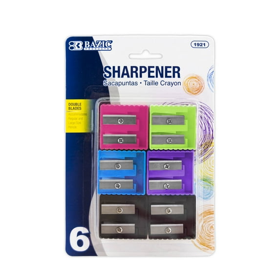 BAZIC Pencil Sharpener Dual Blades, Assorted Color, (6/Pack), 24-Pack