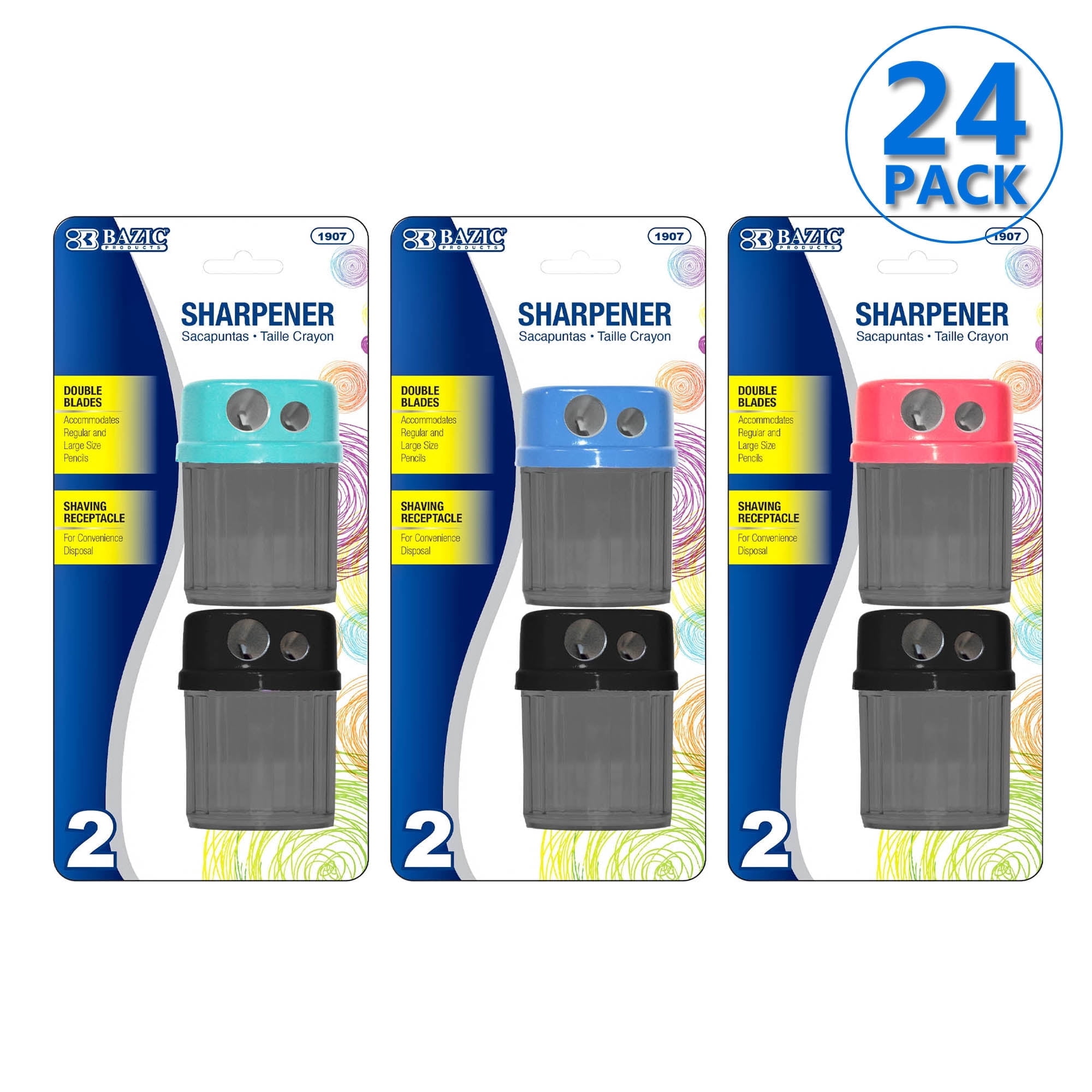 BAZIC Pencil Sharpener Dual Blades, Standard & Jumbo Size (2/Pack), 24-Packs