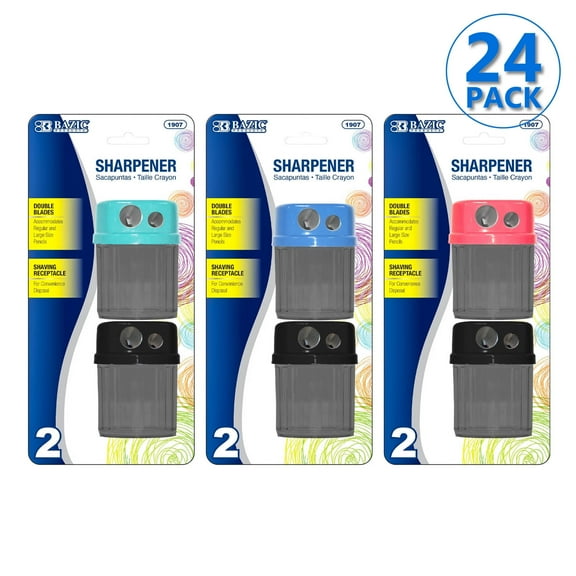 BAZIC Pencil Sharpener Dual Blades, Standard & Jumbo Size (2/Pack), 24-Packs