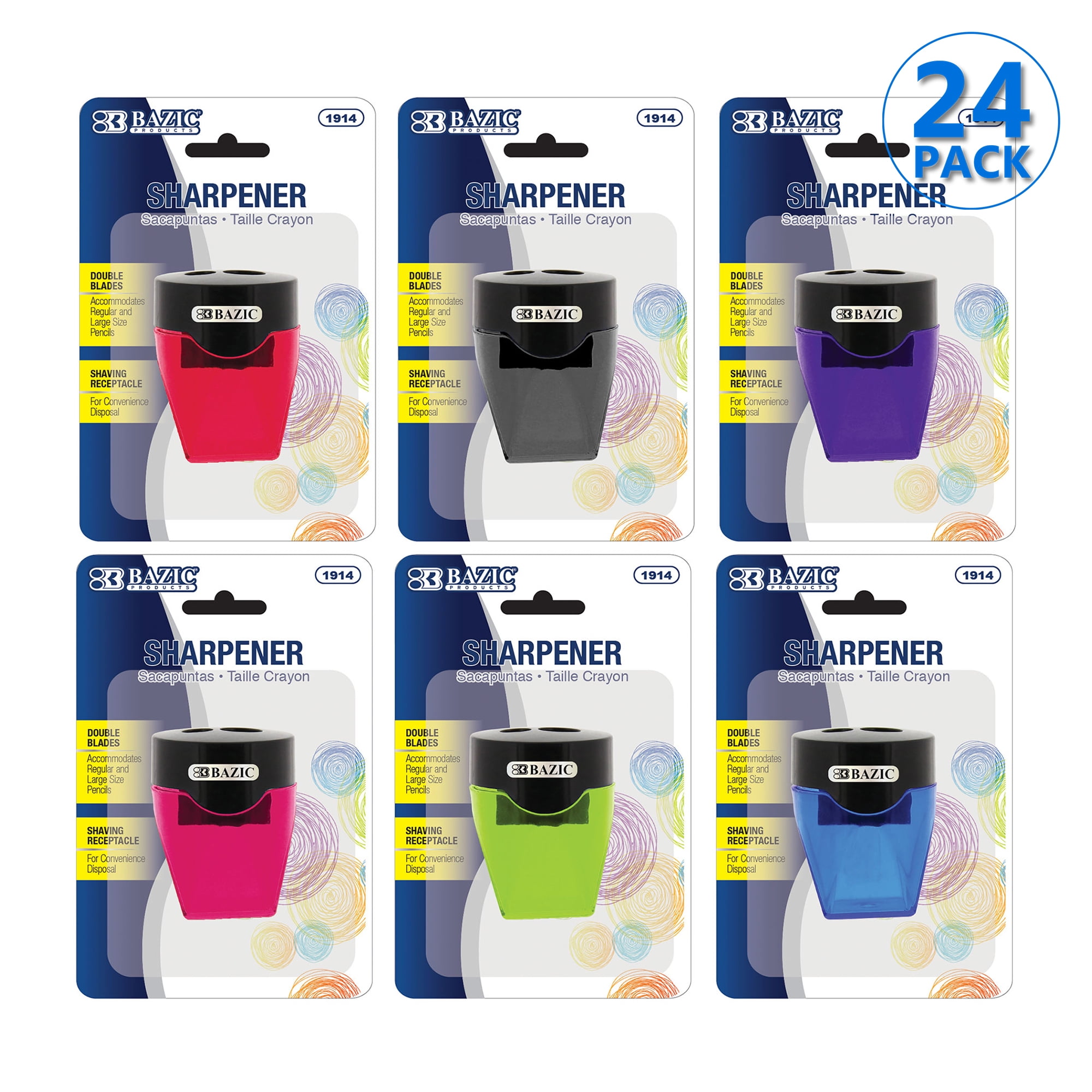 BAZIC Pencil Sharpener Dual Blades w/ Diamond Receptacle, 24-Pack ...