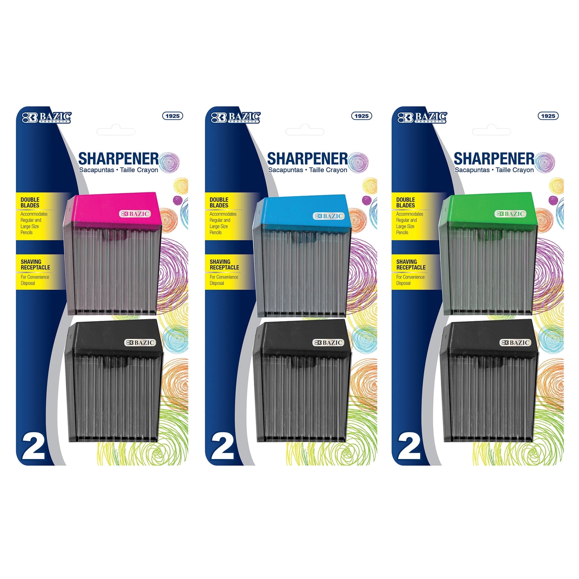 BAZIC Pencil Sharpener Dual Blades w/ Receptacle,(2/Pack), 24-Pack