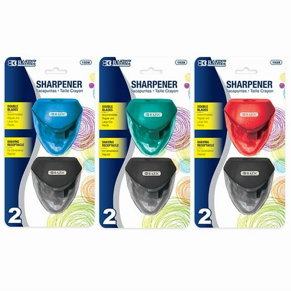 BAZIC Pencil Sharpener Dual Blades w/ Triangle Receptacle, (2/Pack), 3-Pack