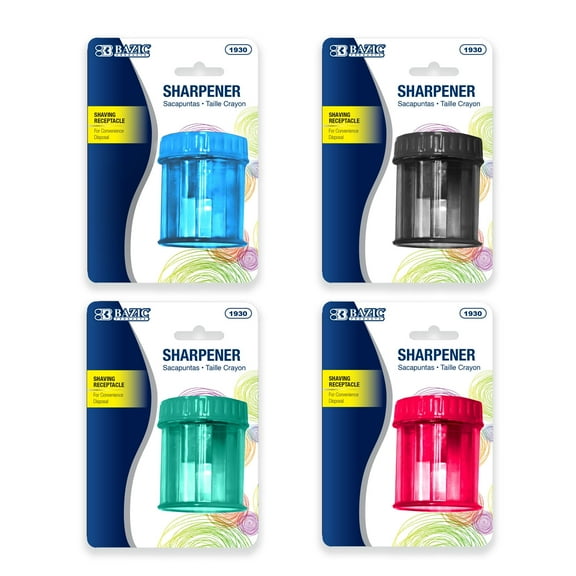 BAZIC Pencil Sharpener Manual, Single Hole Compact Colored Sharpener, 4-Pack