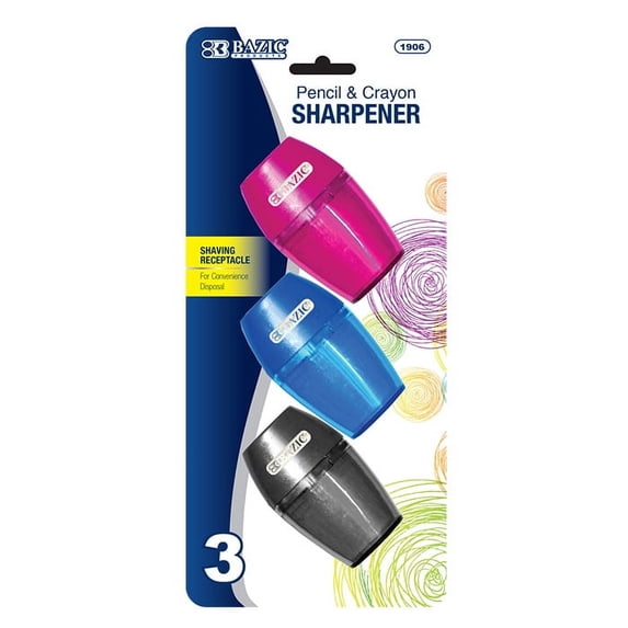 BAZIC Pencil Sharpener Single Hole Blade w/ Receptacle, (3/Pack), 1-Pack