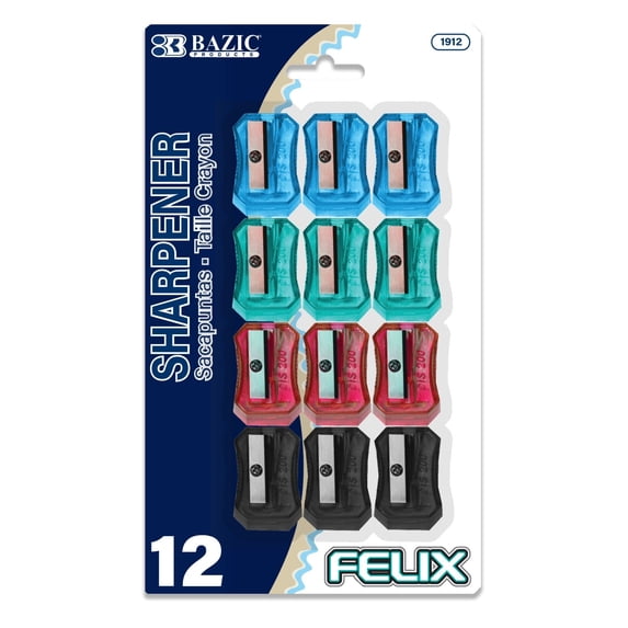 BAZIC Pencil Sharpener Transparent Square Single Hole Blade, Total 12 Count