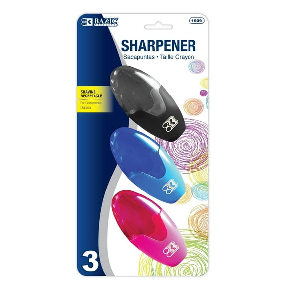 BAZIC Noah Sharpener w/ Receptacle, (3/Pack), 1-Pack