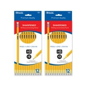 BAZIC Pencil Wood Pre-Sharpened Pencil #2 HB, Yellow Pencils (12/Pack), 2-Packs