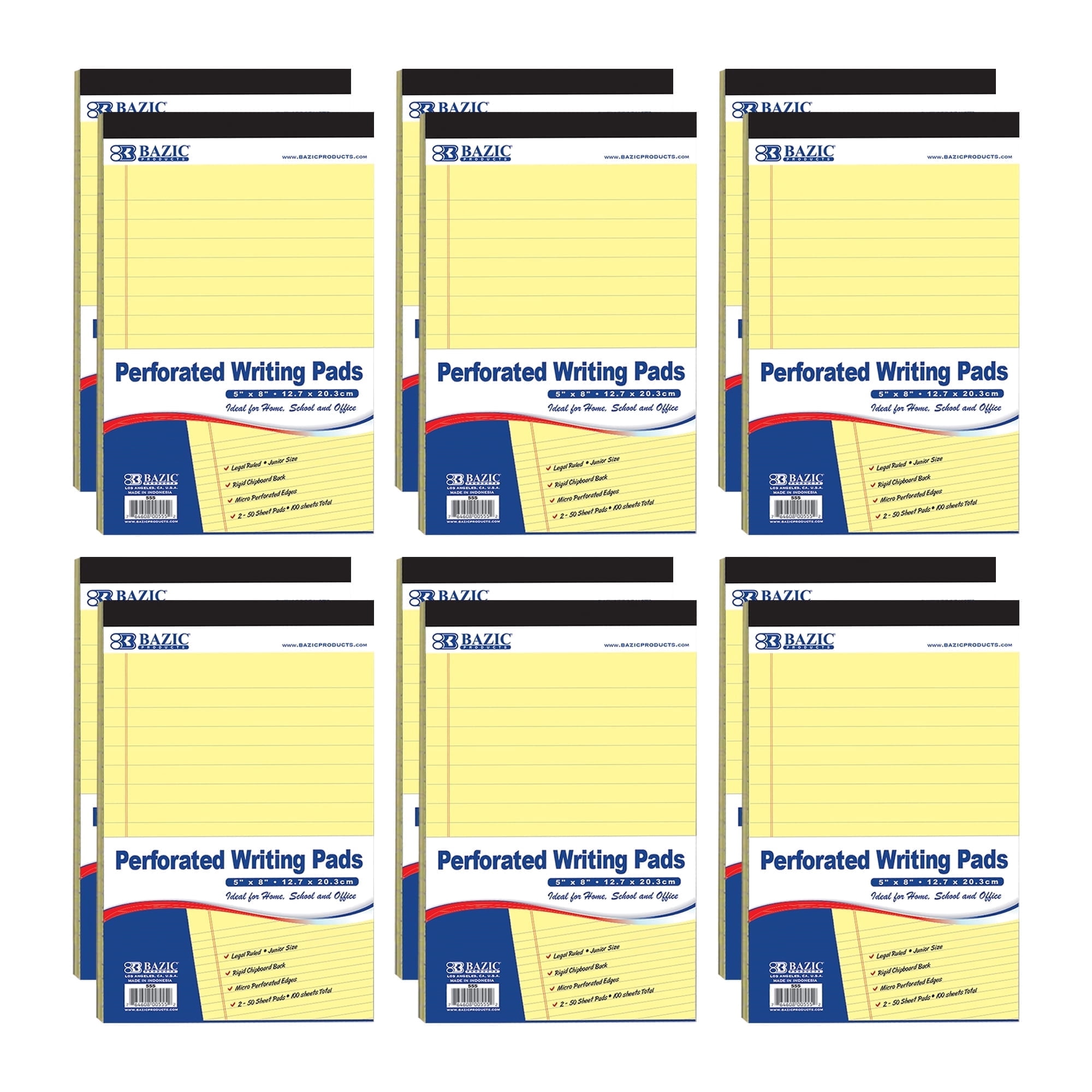 BAZIC Perforated Writing Pad, 50 Sheets 5x8 Inch, Canary Jr., Total 12 Count