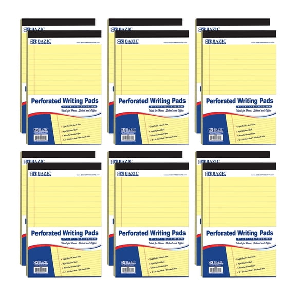 BAZIC Perforated Writing Pad, 50 Sheets 5x8 Inch, Canary Jr., Total 12 Count