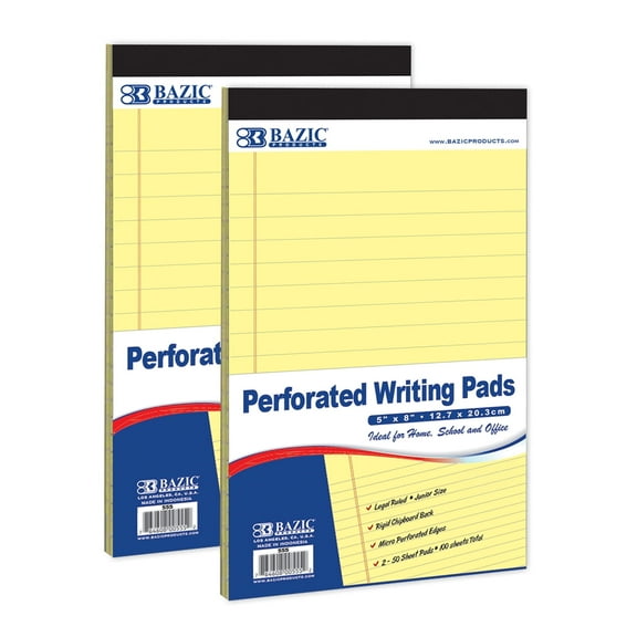 BAZIC Perforated Writing Pad, 50 Sheets 5x8 Inch, Canary Jr., Total 48 Count