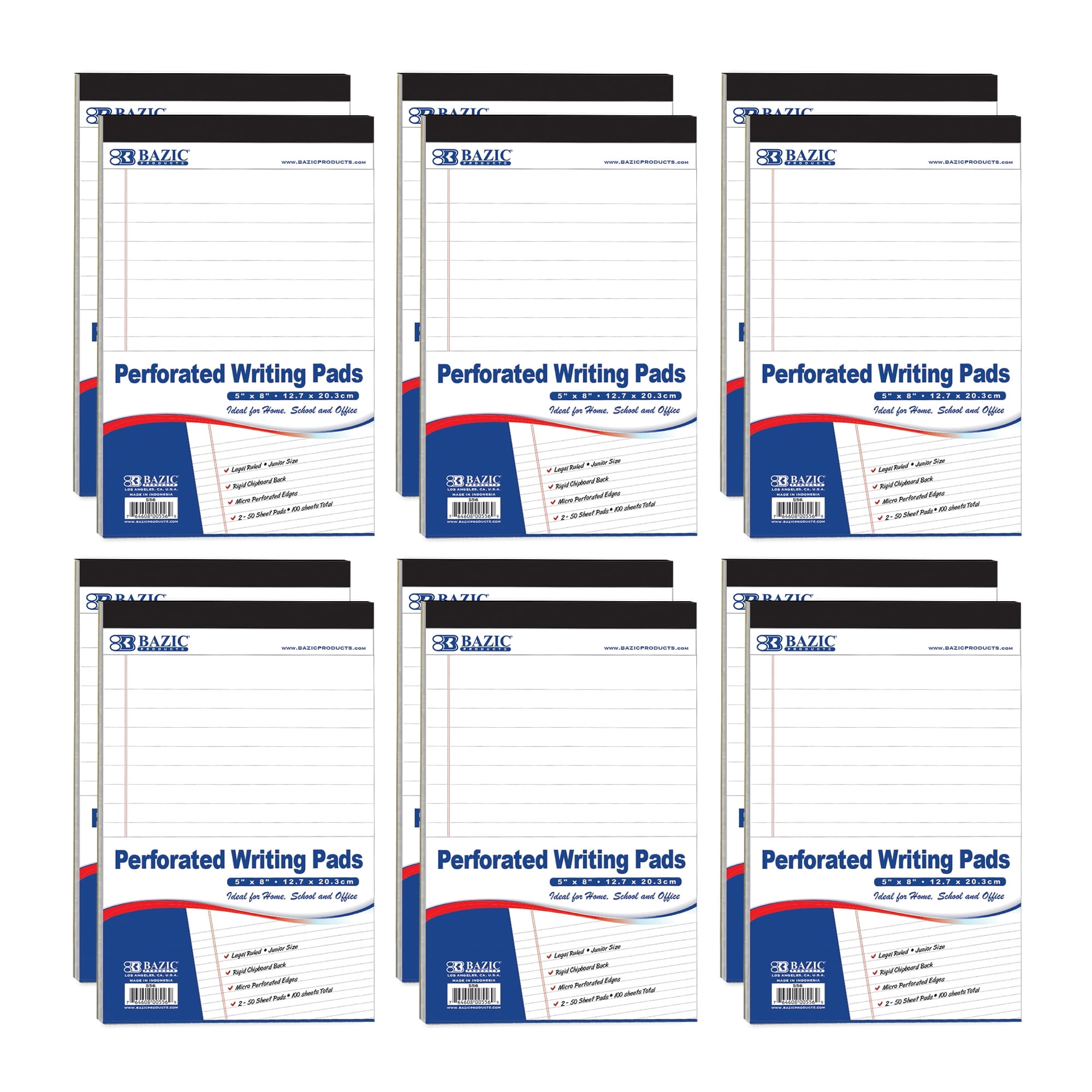 BAZIC Perforated Writing Pad, 50 Sheets 5x8 Inch, White Jr., Total 12 Count