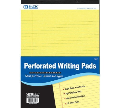 BAZIC 50 Ct. 8.5" X 11.75" Canary Perforated Writing Pad
