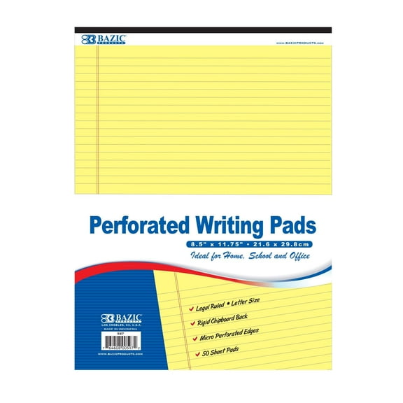 BAZIC Perforated Writing Pad, 50 Sheets 8.5"x11.75", 6-Pack