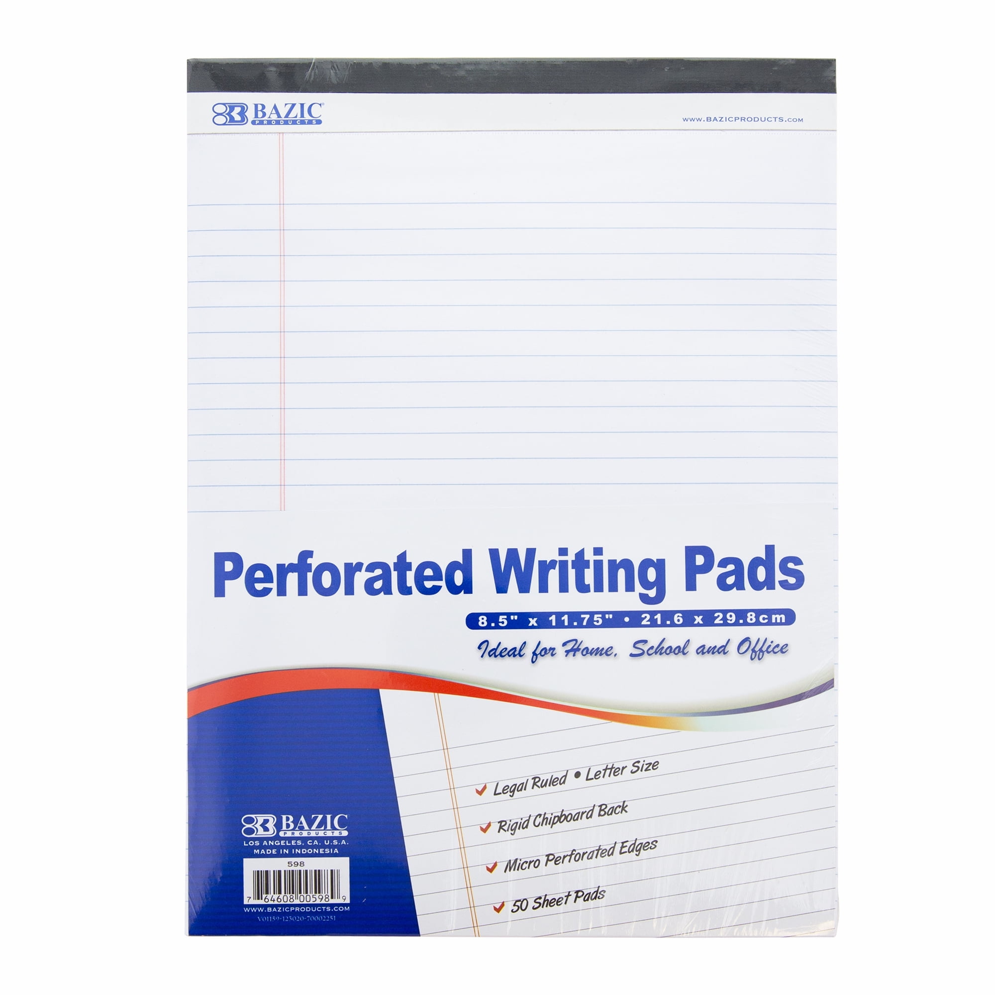 BAZIC Perforated Writing Pad, 50 Sheets 8.5"x11.75", White, 48-Pack