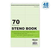 BAZIC Perforated Writing Pad, 80 Sheets 6"x9" Green Tint Gregg Ruled Steno Book, 48-Pack