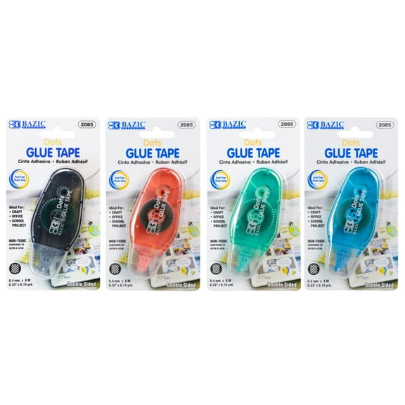BAZIC Permanent Dots Glue Tape 8.4 mm x 8.74 Yard, Double Sided Adhesive Tape, 4-Pack