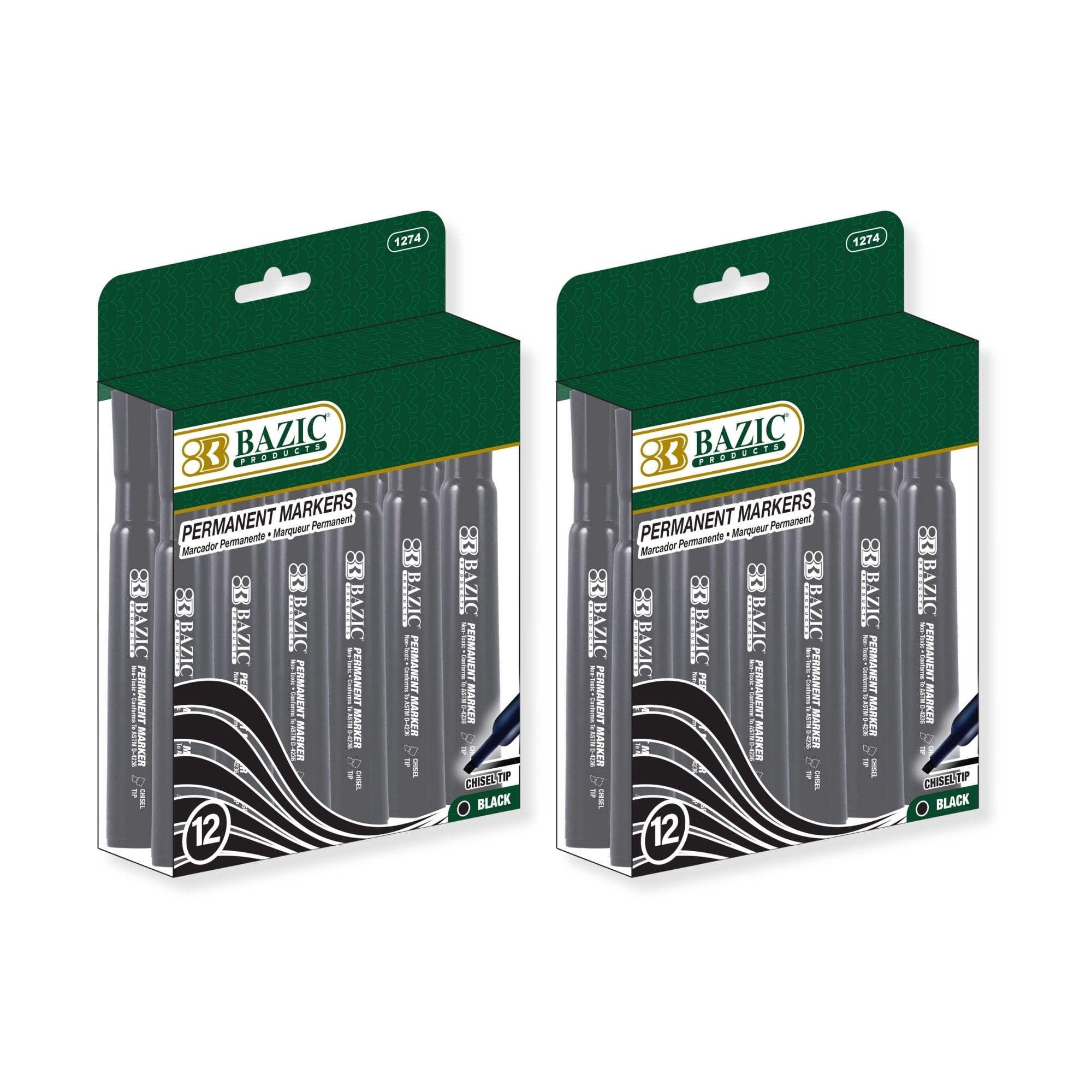 BAZIC Black Color Chisel Tip Desk Style Permanent Marker, Total 24 Count