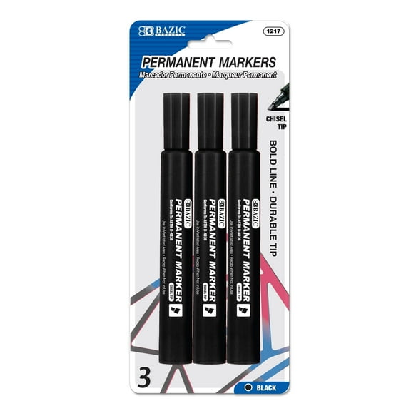 BAZIC Permanent Marker Chisel Tip, Jumbo Wide Black Color Markers (3/Pack), 1-Pack