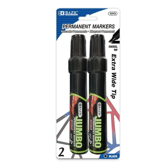 BAZIC Permanent Marker Jumbo Chisel Tip 8mm Black Markers (2/Pack), 1-Pack