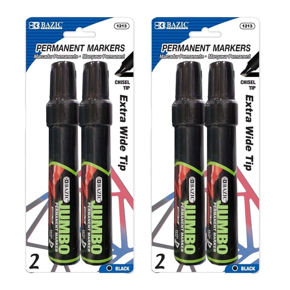 BAZIC Permanent Marker Jumbo Chisel Tip 8mm Black Markers (2/Pack), 2-Packs