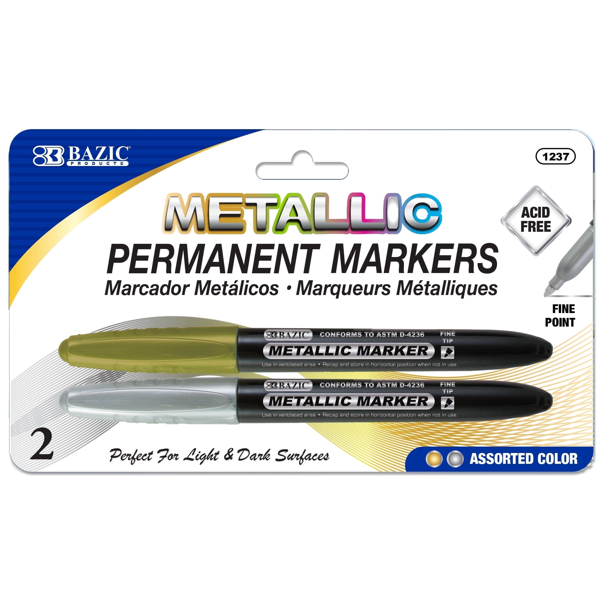 BAZIC Permanent Markers Metallic Silver Gold, Fine Line (2/Pack), 24-Packs