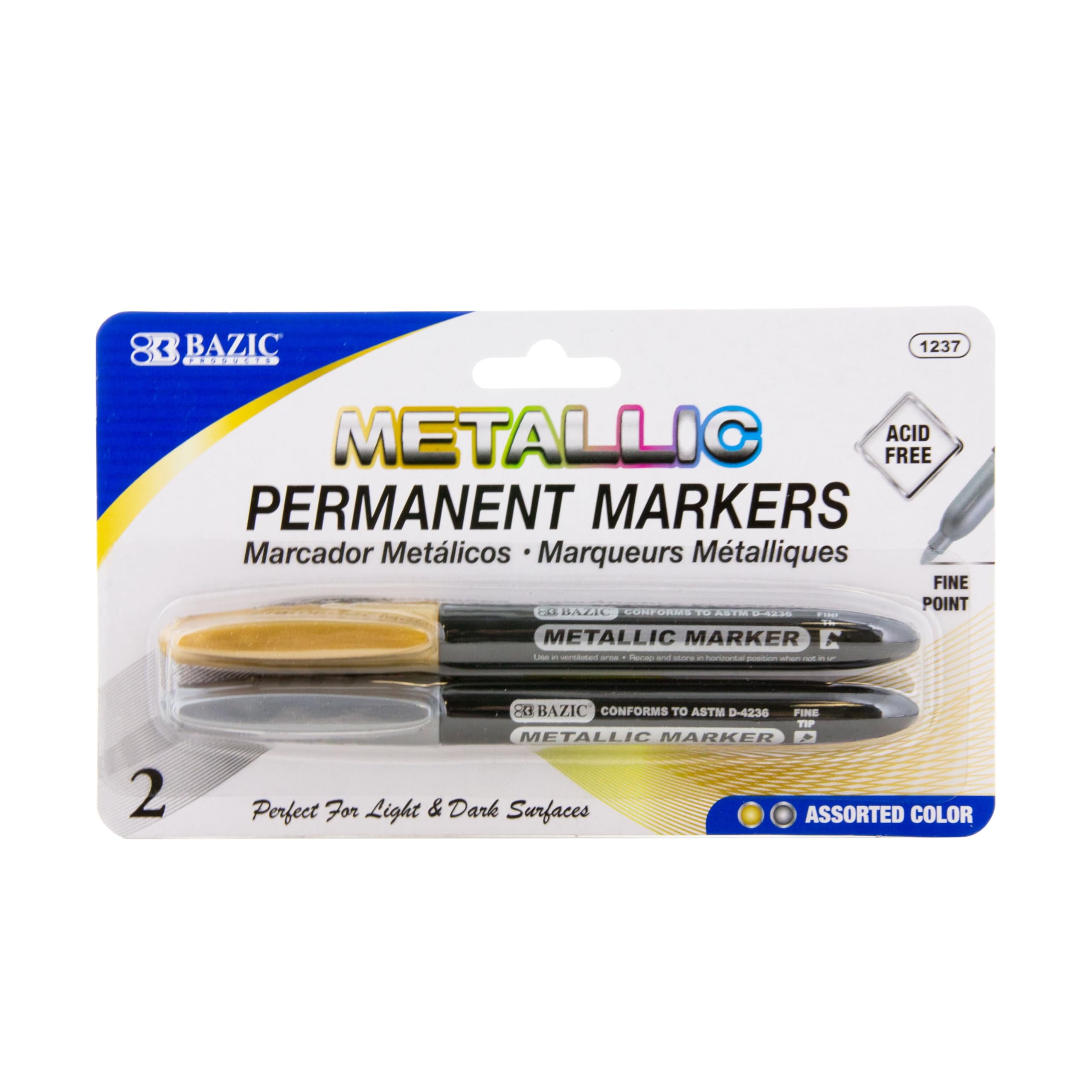 BAZIC Permanent Markers Metallic Silver Gold, Fine Line Sparkle