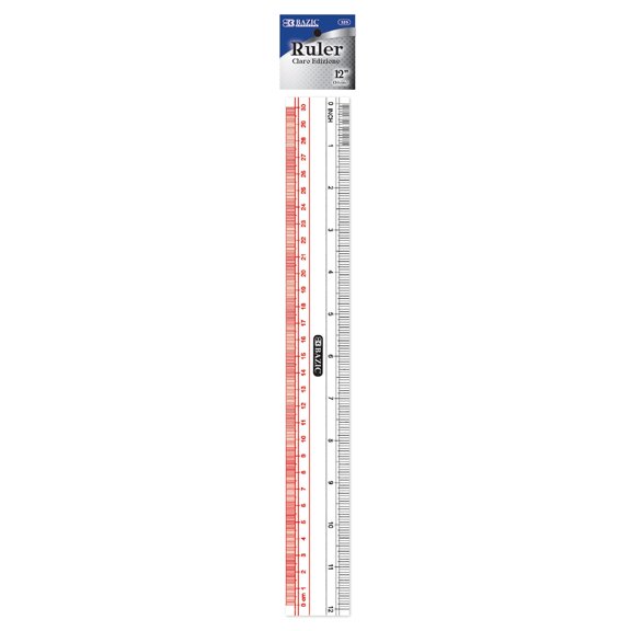 BAZIC Plastic Clear Ruler 12" (30cm), Students School Supplies, 1-Pack