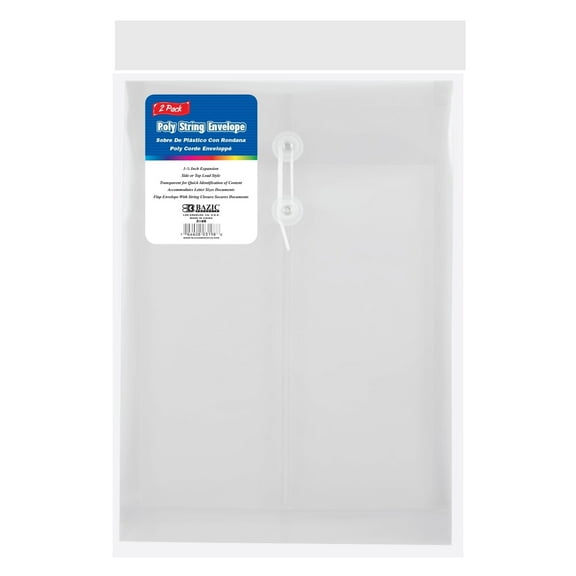BAZIC Plastic Envelope Poly Envelopes, Clear Folder String Closure 48 Count