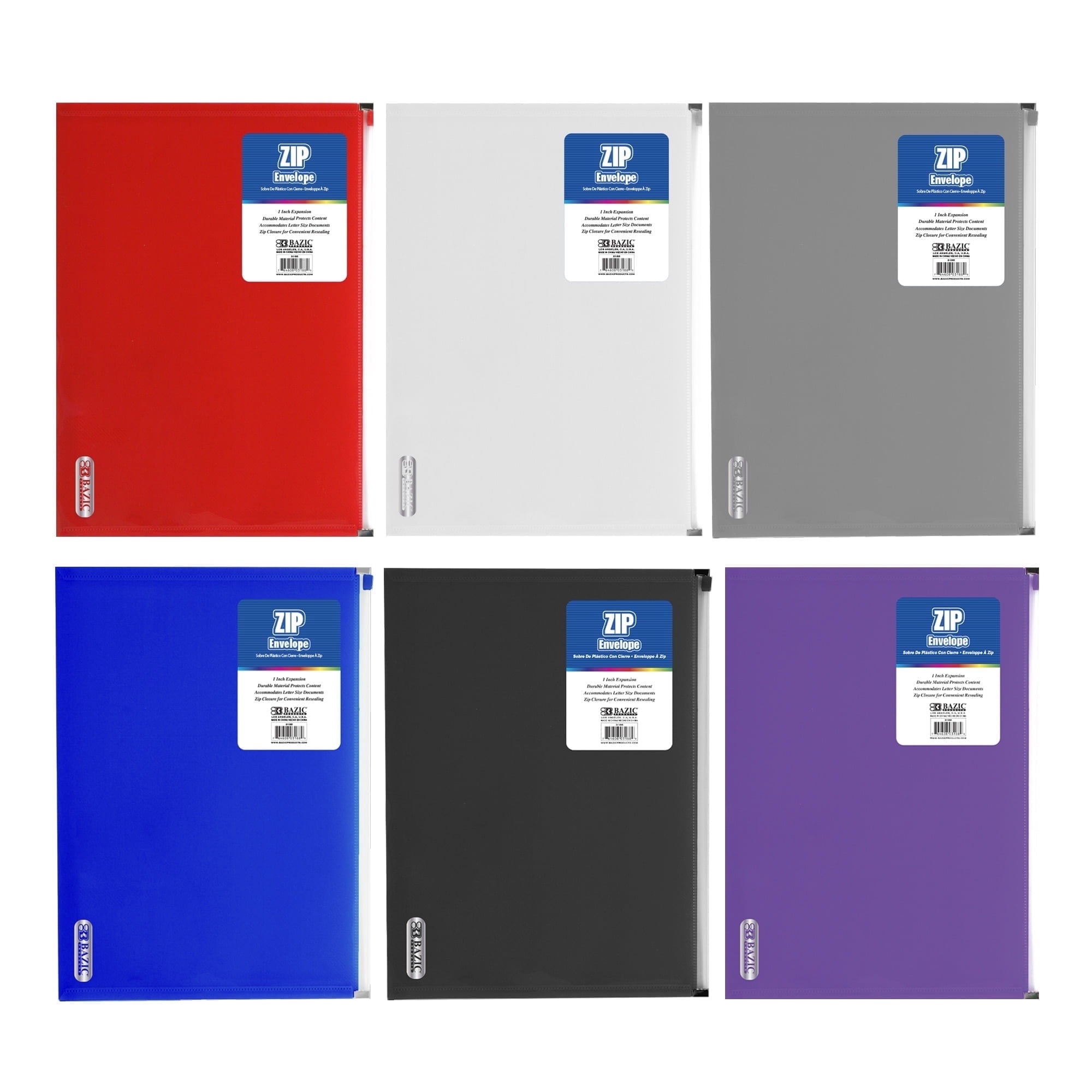BAZIC Plastic Envelope Poly Envelopes, Letter Size Folder Zip Closure, 24-Pack