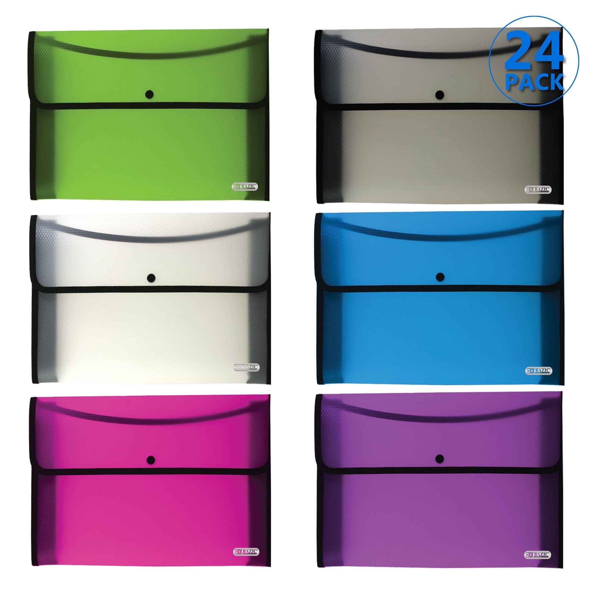 BAZIC Plastic File Folder, Letter Size Document Holder Envelopes, 24-Pack