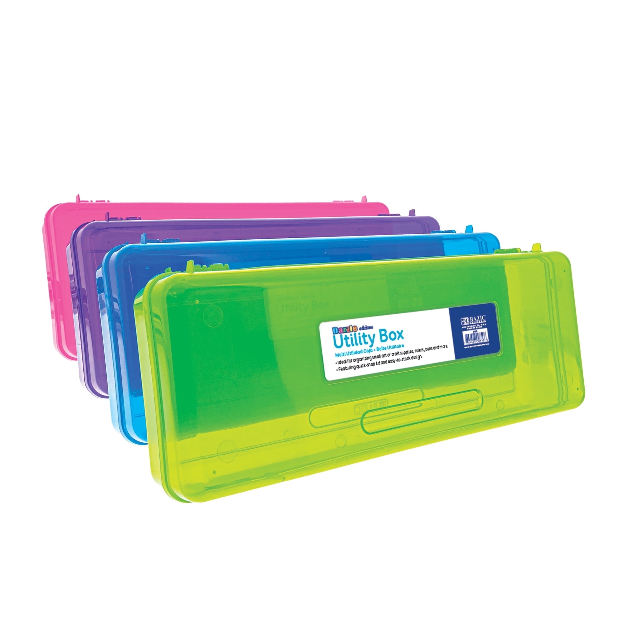 BAZIC Plastic Pencil Case, Ruler Length Utility Box, Assorted Color, 12-Pack