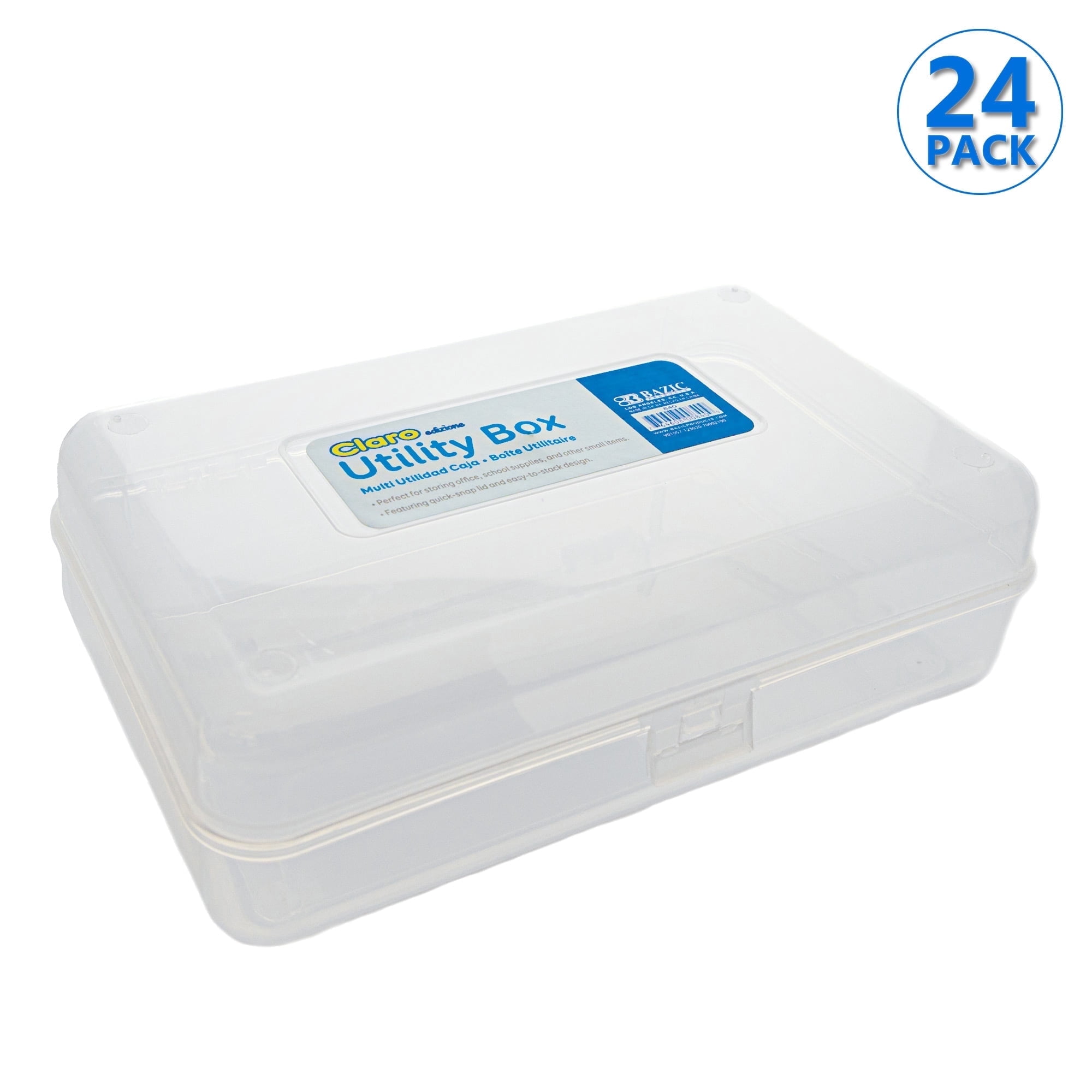 BAZIC Plastic Pencil Case Utility Storage Box, Clear Color, 24-Pack