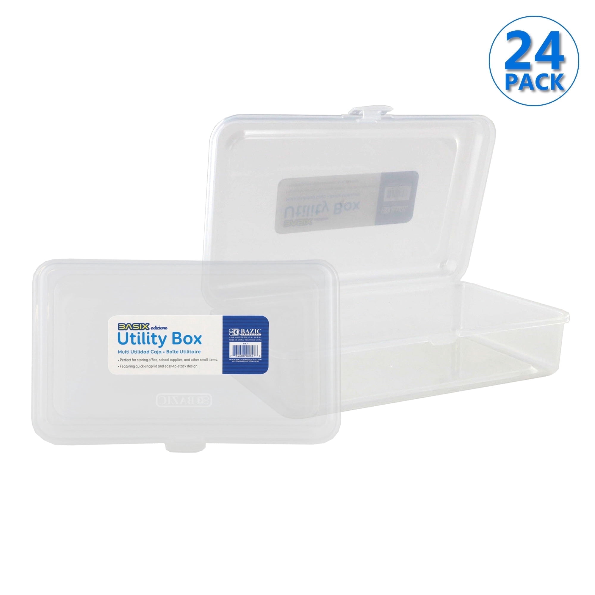 BAZIC Plastic Pencil Case Utility Storage Box, Clear Color, 24-Pack