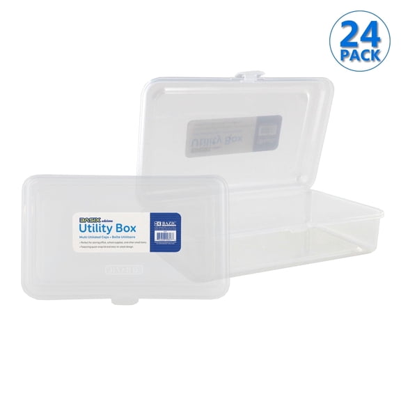 BAZIC Plastic Pencil Case Utility Storage Box, Clear Color, 24-Pack