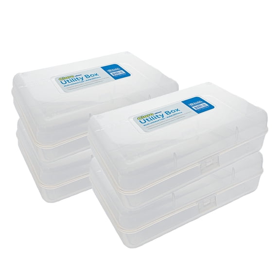 BAZIC Plastic Pencil Case Utility Storage Box, Clear Color, 4-Pack