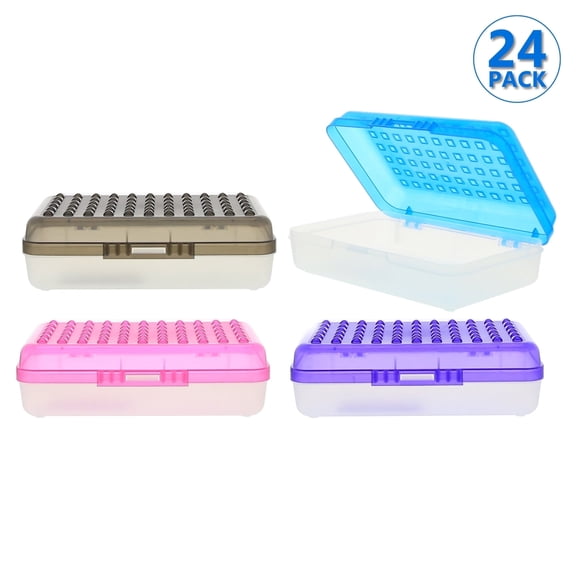 BAZIC Plastic Pencil Case Utility Storage Box, Regal Assorted Color, 24-Pack