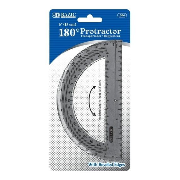 BAZIC Plastic Protractor Semicircular 6 Inch 180 Degrees, 1-Pack