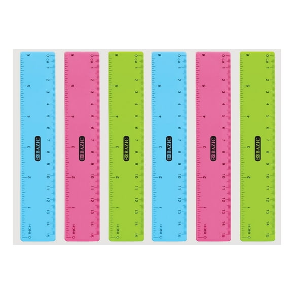 BAZIC Plastic Ruler 6" (26cm), Inches Centimeter Measuring Rulers (3/Pack), 2-Packs