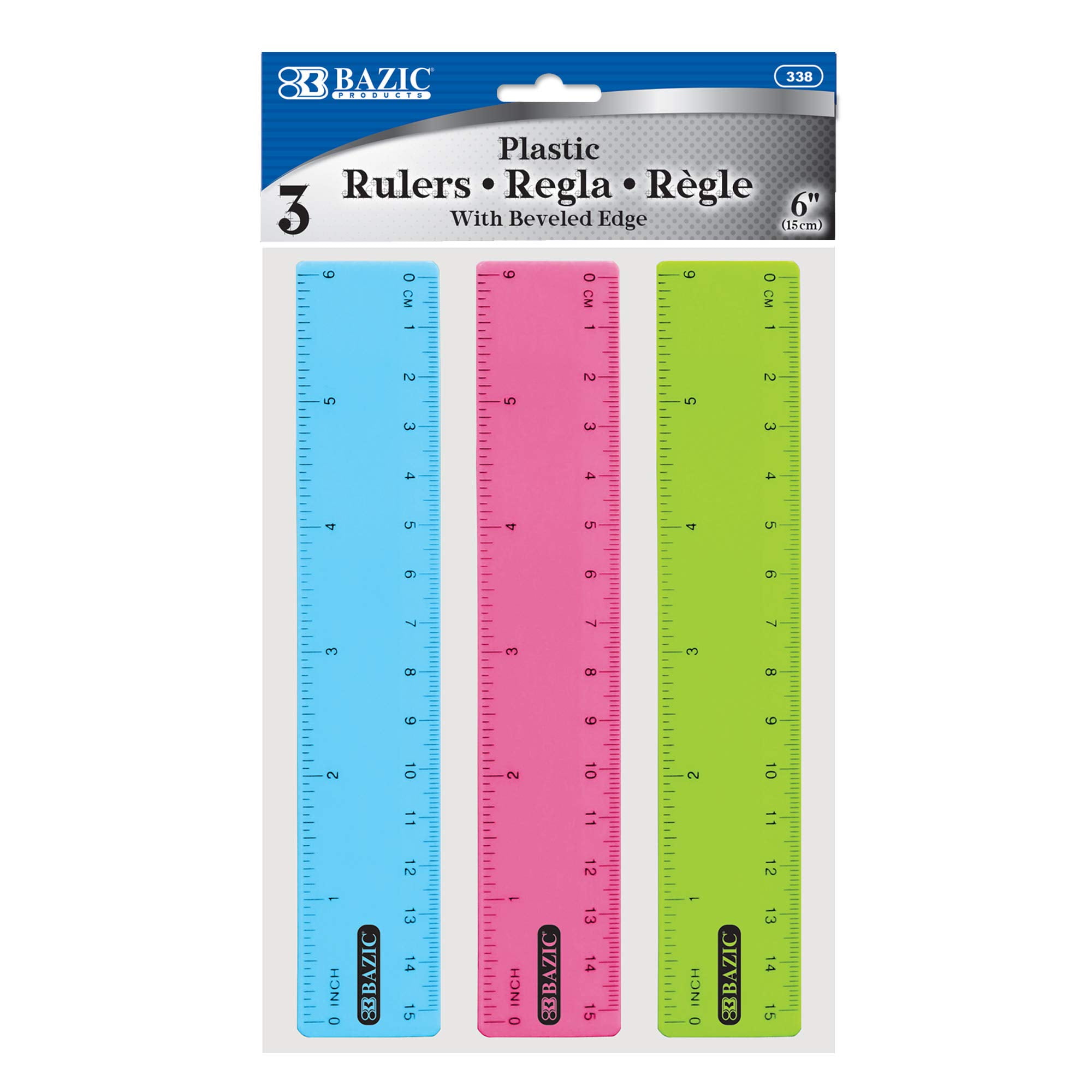 BAZIC Plastic Ruler 6 (26cm), Inches Centimeter Measuring Rulers (3/Pack),  2-Packs 