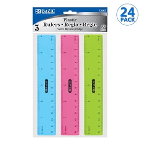 BAZIC Plastic Ruler 6" (15cm), Students School Supplies (3/Pack), 24-Pack