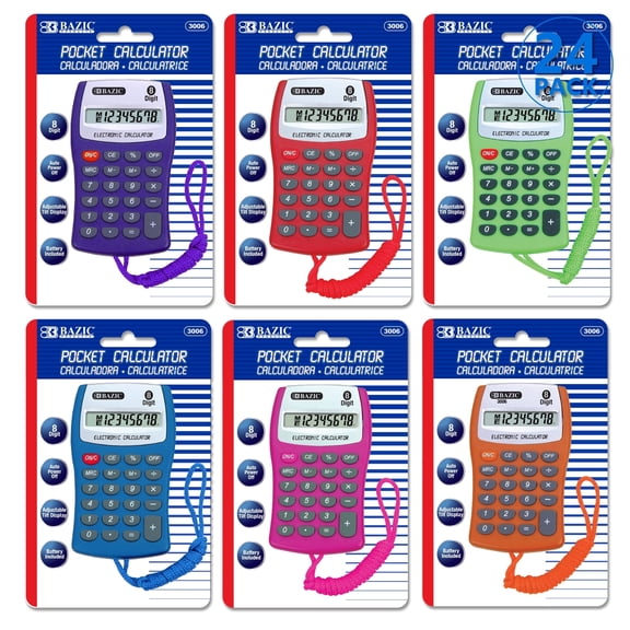 BAZIC 8-Digit Pocket Calculator with Neck String