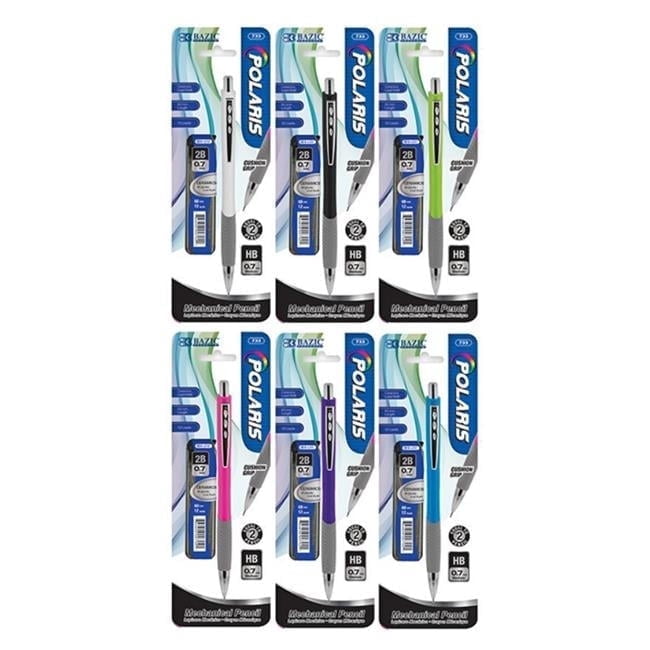 BAZIC Polaris Mechanical Pencil 0.7mm w/ Refill 2B Ceramic Lead, 6-Pack